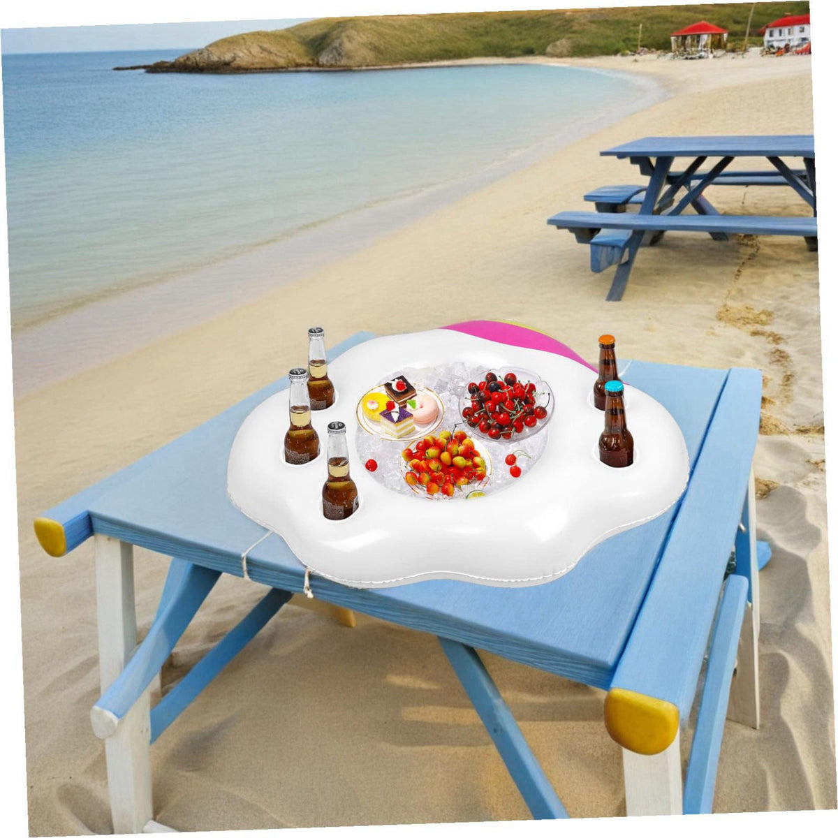 Hemoton Inflatable Serving Bar Buffet 2 PCS, Drink Bottle Holder Floating Beverage Salad Fruit Serving Bar for Indoor Ou