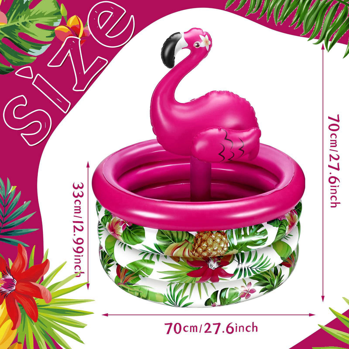 Bencailor Summer Flamingo Party Decoration Inflatable Blow up Drink Cooler – packaging and label