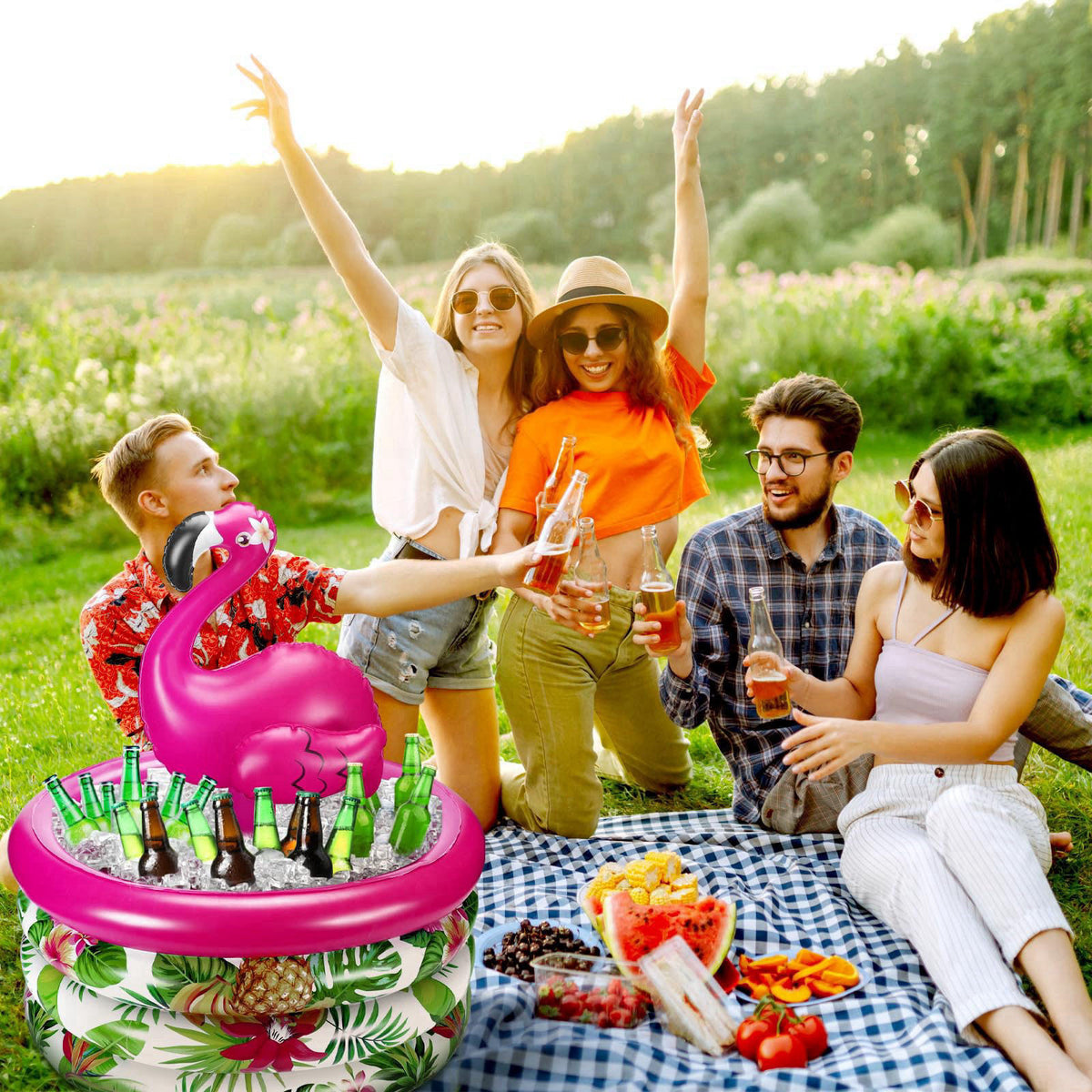 Bencailor Summer Flamingo Party Decoration Inflatable Blow up Drink Cooler – full view
