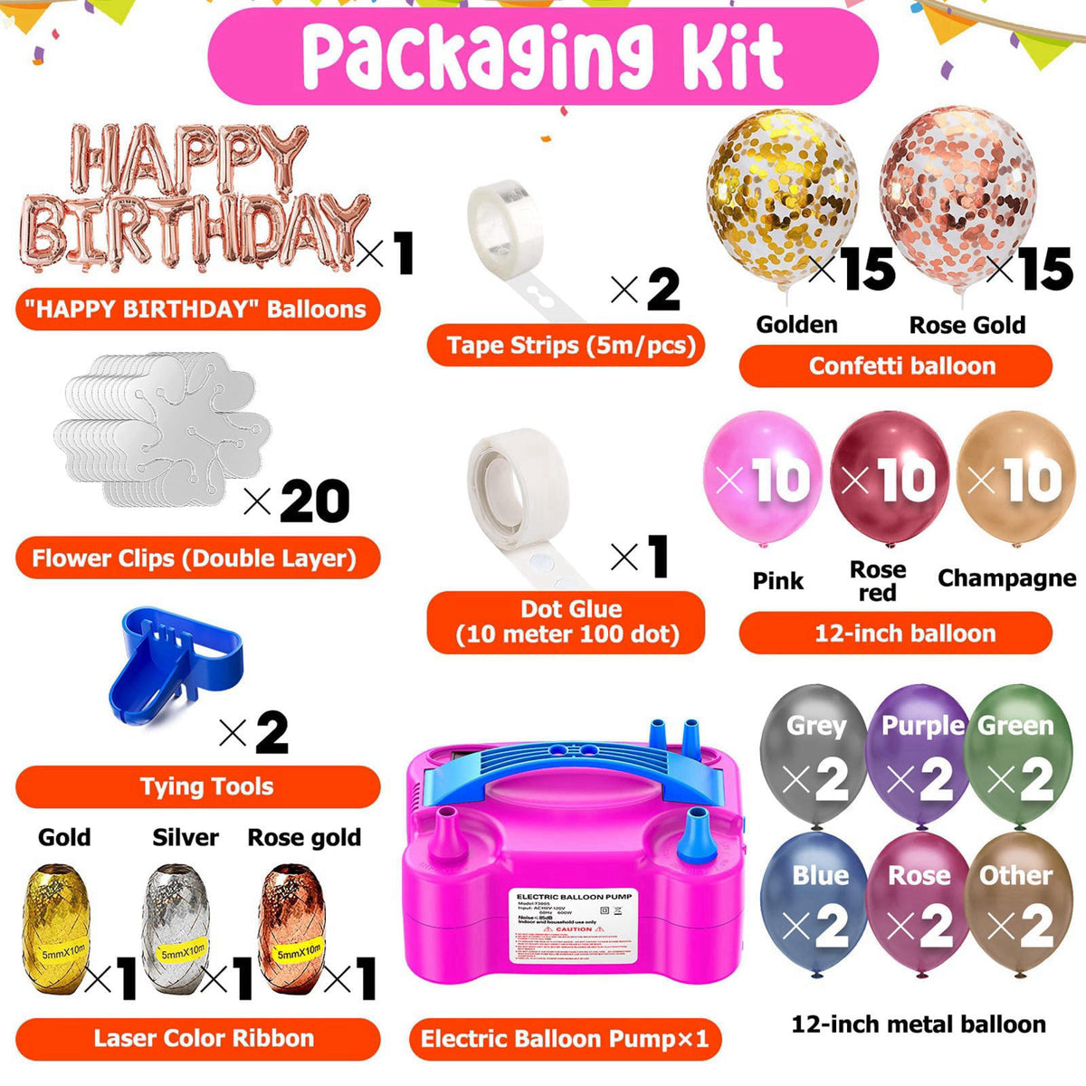 ZEUSRAY Portable Electric Balloon Pump - 110V 600W Dual Nozzle Balloon Inflator Pump with 113 accessories Decorations fo