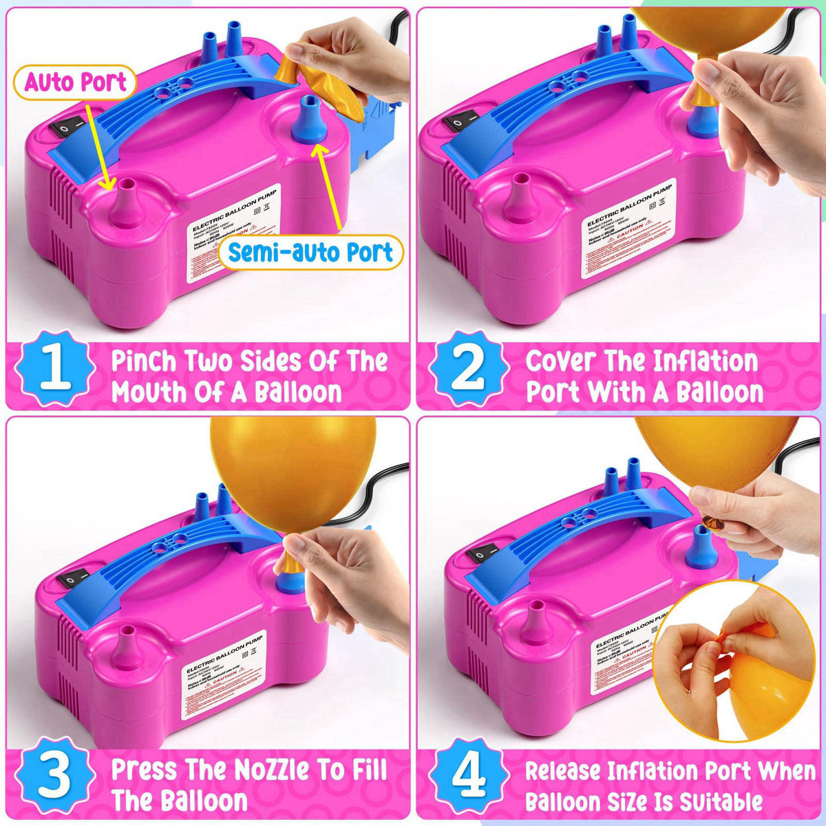 ZEUSRAY Portable Electric Balloon Pump - 110V 600W Dual Nozzle Balloon Inflator Pump with 113 accessories Decorations fo