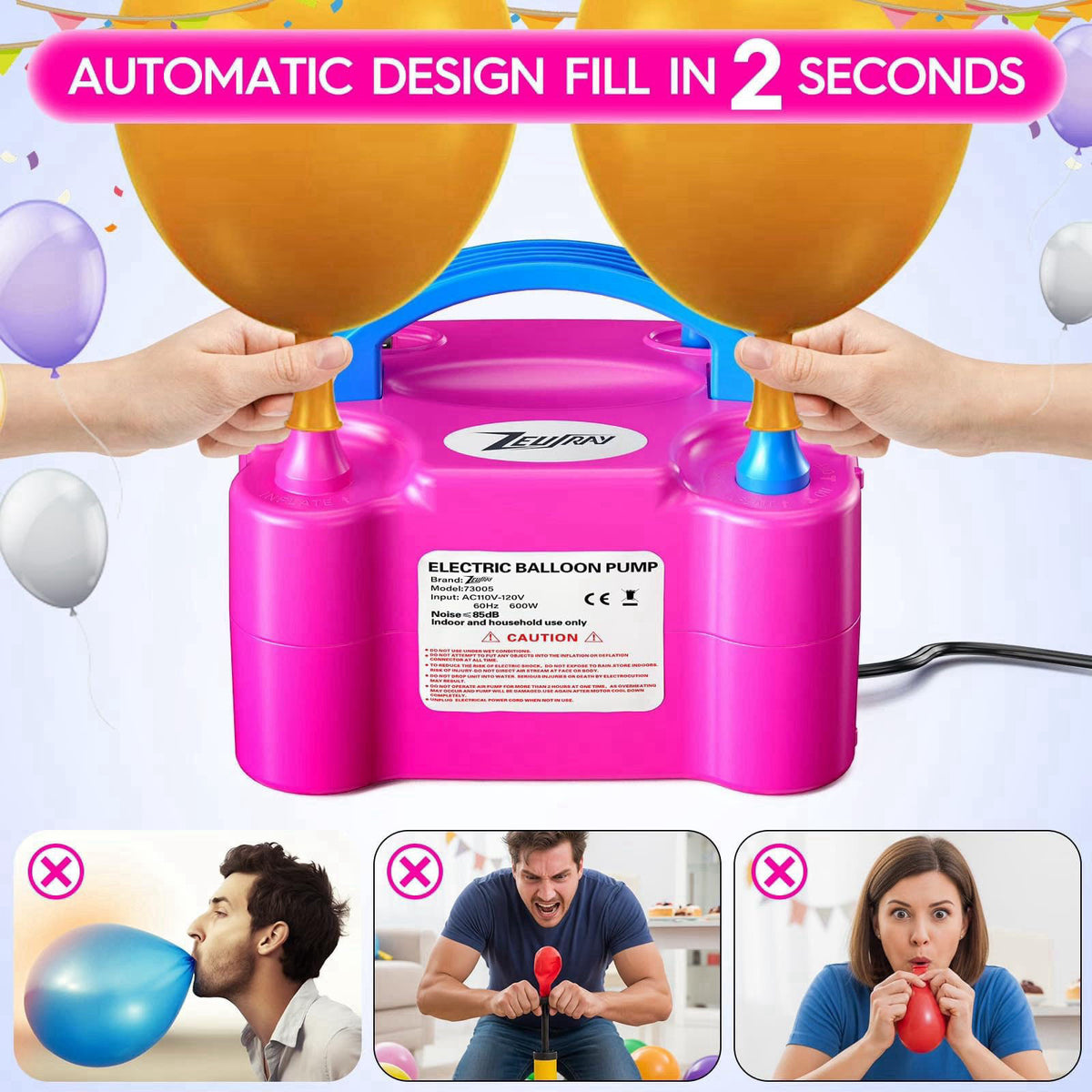 ZEUSRAY Portable Electric Balloon Pump - 110V 600W Dual Nozzle Balloon Inflator Pump with 113 accessories Decorations fo