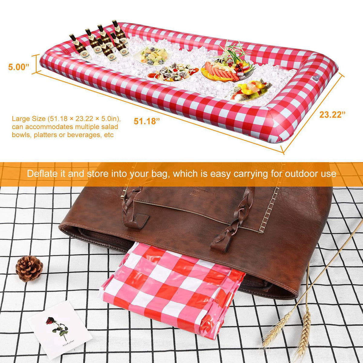 KOCASO Inflatable Ice Buffet Bar for Outdoor Picnics/Parties/Get Togethers (Portable Serving Bar, Blow Up, Lightweight, 