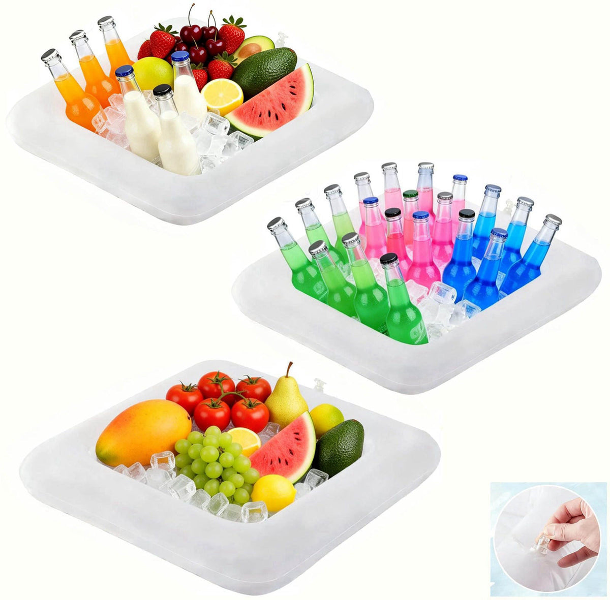 3-piece Inflatable ice Serving bar, Inflatable ice Tray, Portable Inflatable ice Tray, Suitable for Parties, picnics, ba