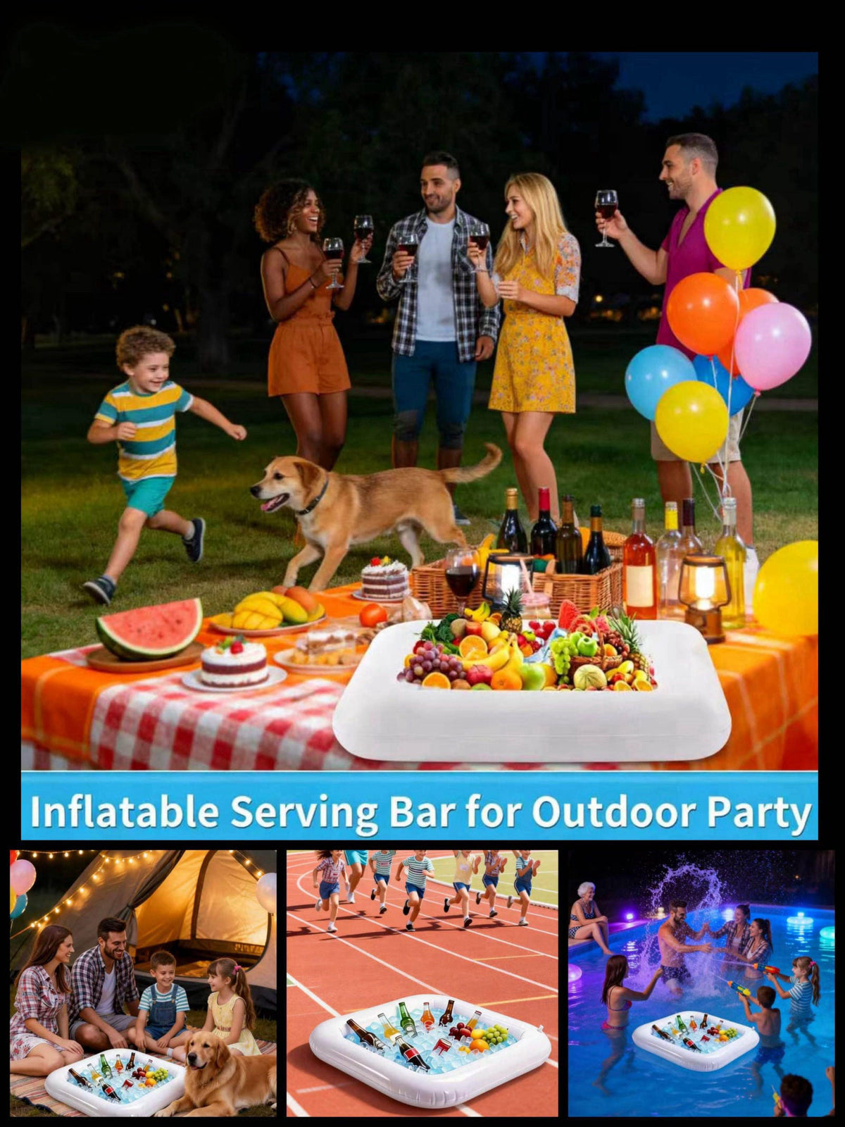 3-piece Inflatable ice Serving bar, Inflatable ice Tray, Portable Inflatable ice Tray, Suitable for Parties, picnics, ba