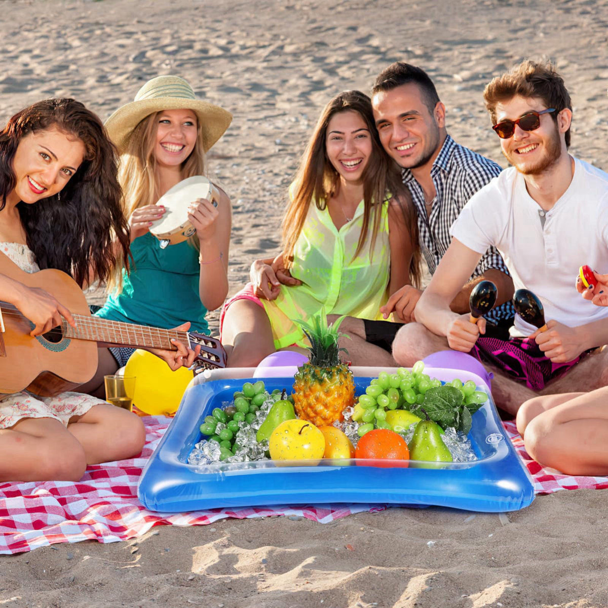 BESTOYARD 4Pcs Inflatable Ice Bar Serving Trays, Portable Cooler Trays – close-up detail in Blue