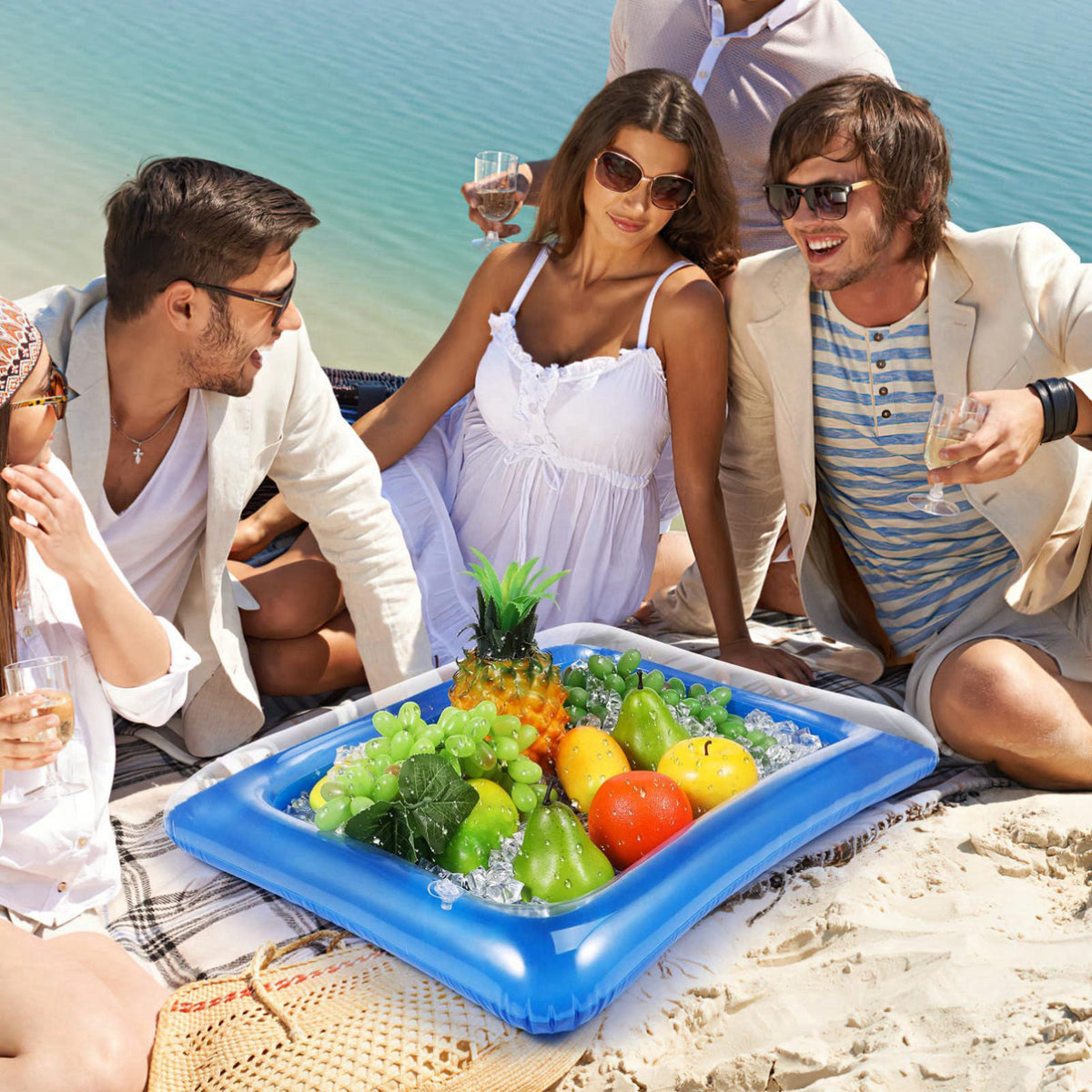 BESTOYARD 4Pcs Inflatable Ice Bar Serving Trays, Portable Cooler Trays – back view and specifications