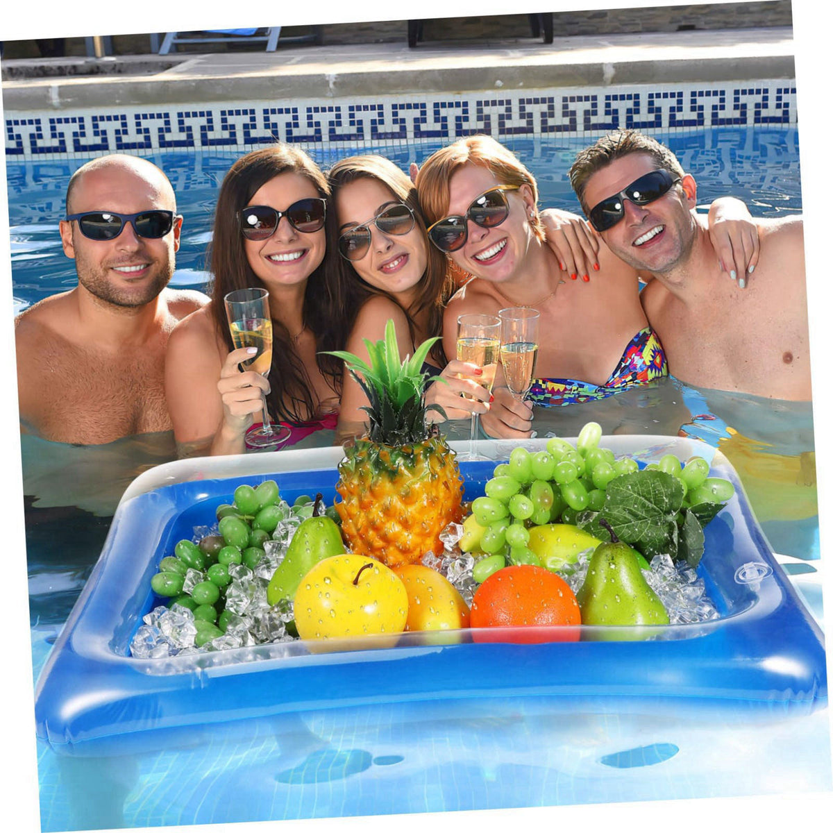 IMIKEYA Inflatable Ice Serving Trays 4 Pack PVC for Cans and Bottles – back view and specifications