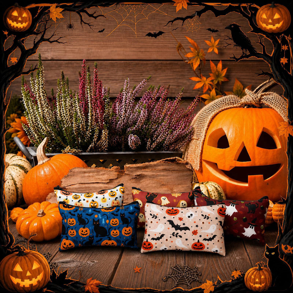 Locmeo 36 Pcs Halloween Canvas Makeup Bags Bulk Zipper Pumpkin Ghost – alternate angle