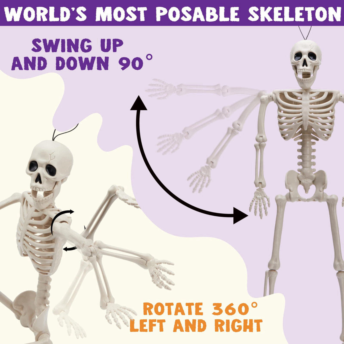JOYIN 5 PCS Posable Halloween Skeleton Decor 16 Inches, Full Body Posable Joints Hanging Skeletons for Halloween Decorat