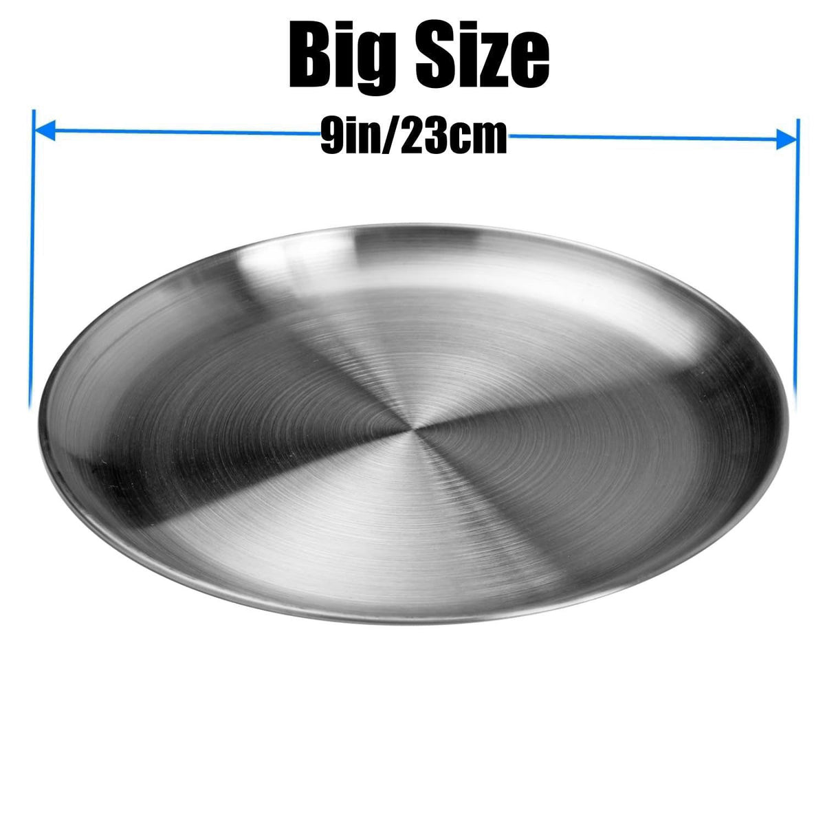 CAMBUY Stainless Steel Plates 9 inch 10 Pcs Metal Dinner Dishes Plate Set – close-up detail in 10 Pack 9'