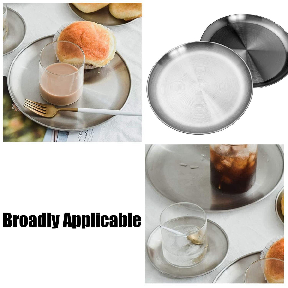 CAMBUY Stainless Steel Plates 9 inch 10 Pcs Metal Dinner Dishes Plate Set – alternate angle