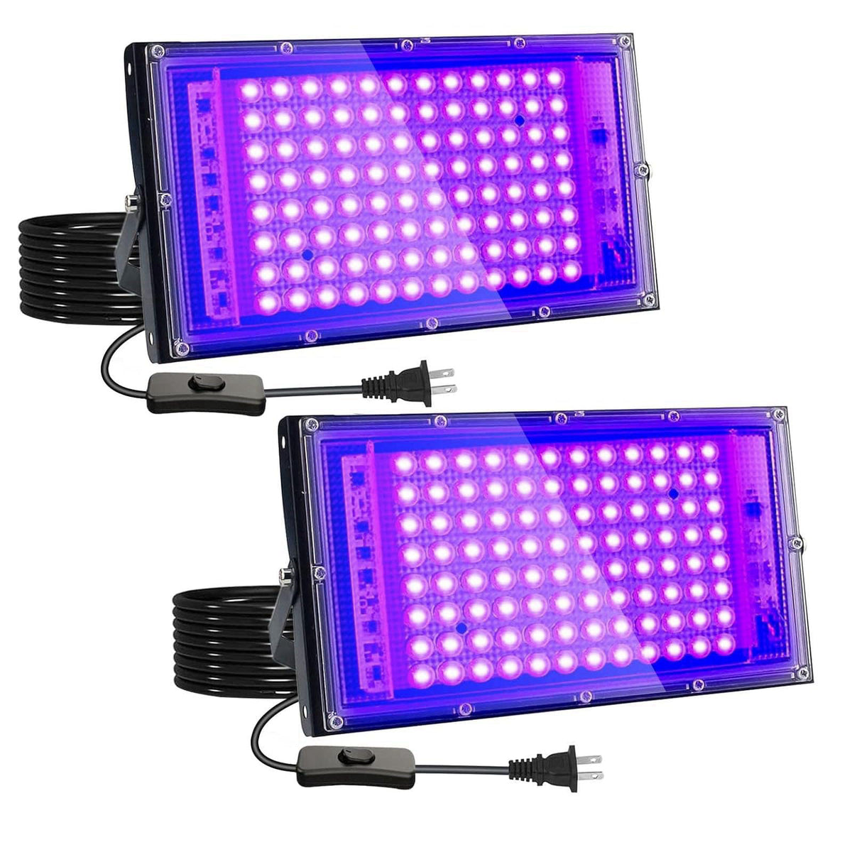 Indmird 2 Pack 100W UV Black Light, IP65 Waterproof, Glow Party Light, Stage Lighting, Halloween, Body Paint, Fluorescen