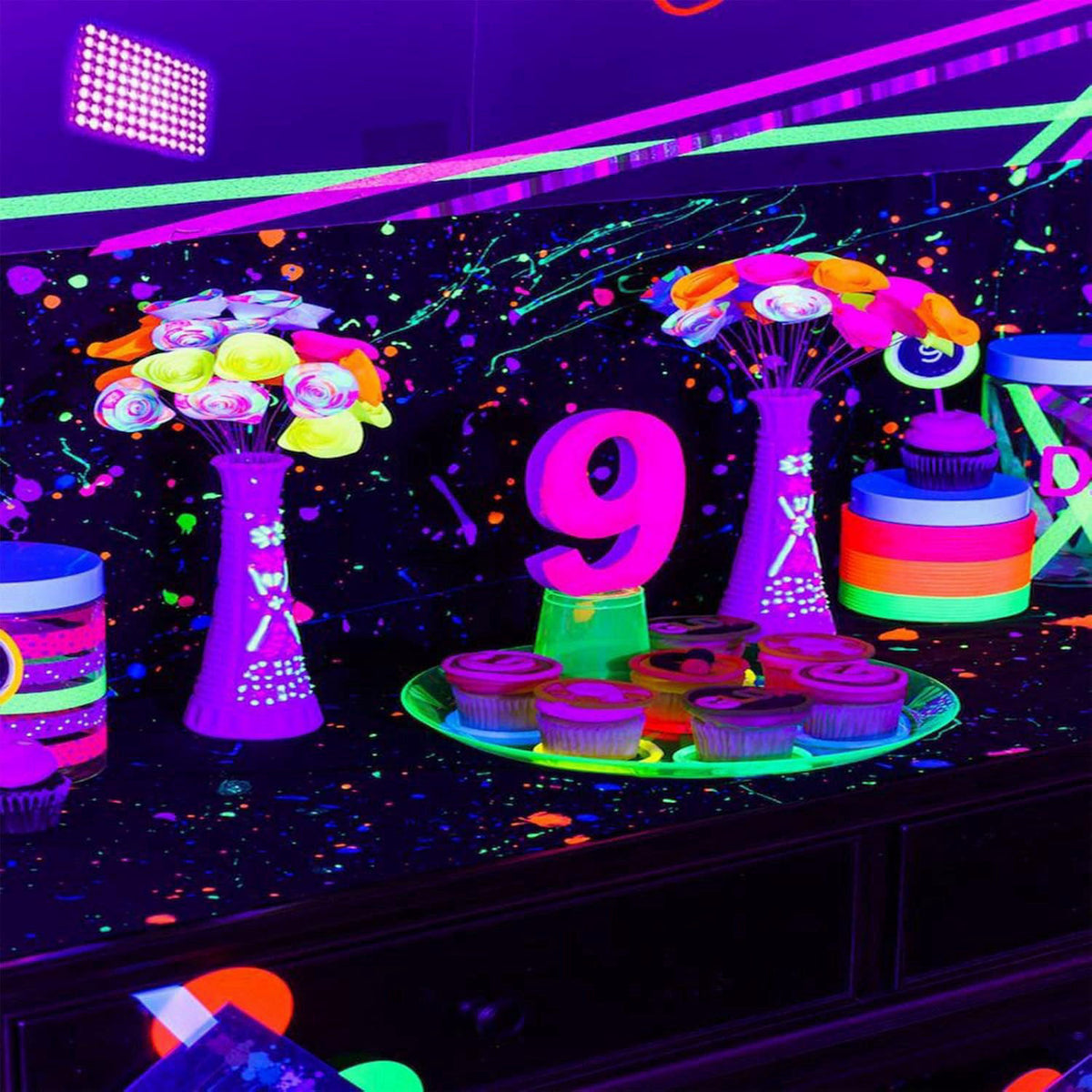Indmird 2 Pack 100W UV Black Light, IP65 Waterproof, Glow Party Light, Stage Lighting, Halloween, Body Paint, Fluorescen