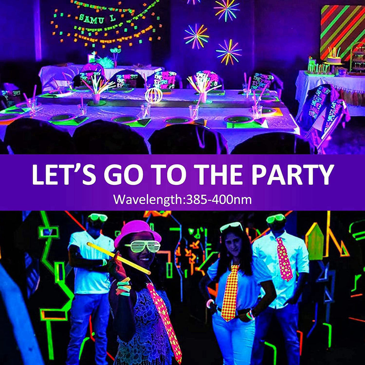 Indmird 2 Pack 100W UV Black Light, IP65 Waterproof, Glow Party Light, Stage Lighting, Halloween, Body Paint, Fluorescen