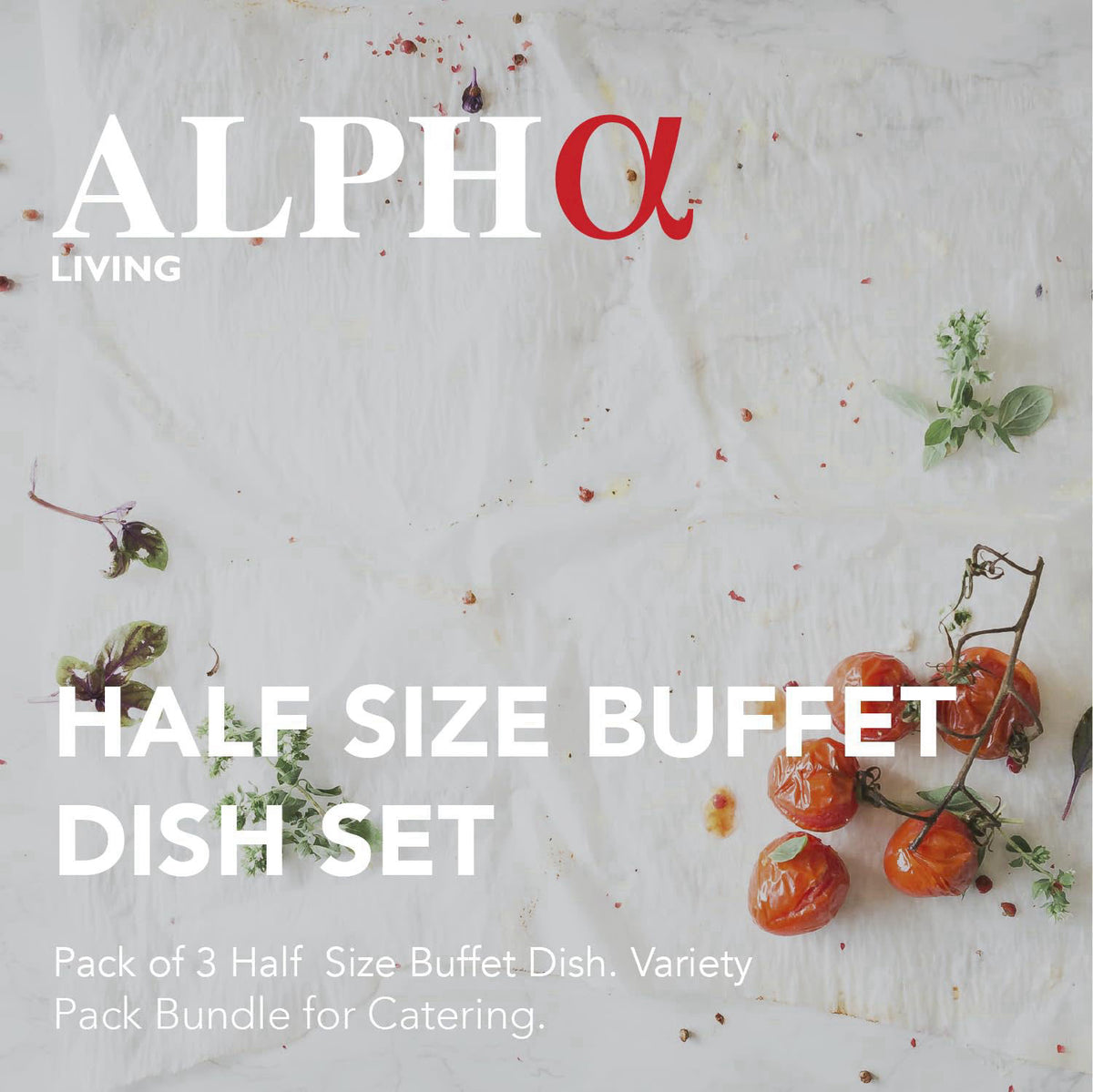 Alpha Living 3-Pack Disposable Chafing Dish Buffet Set with Fuel Cans – packaging and label