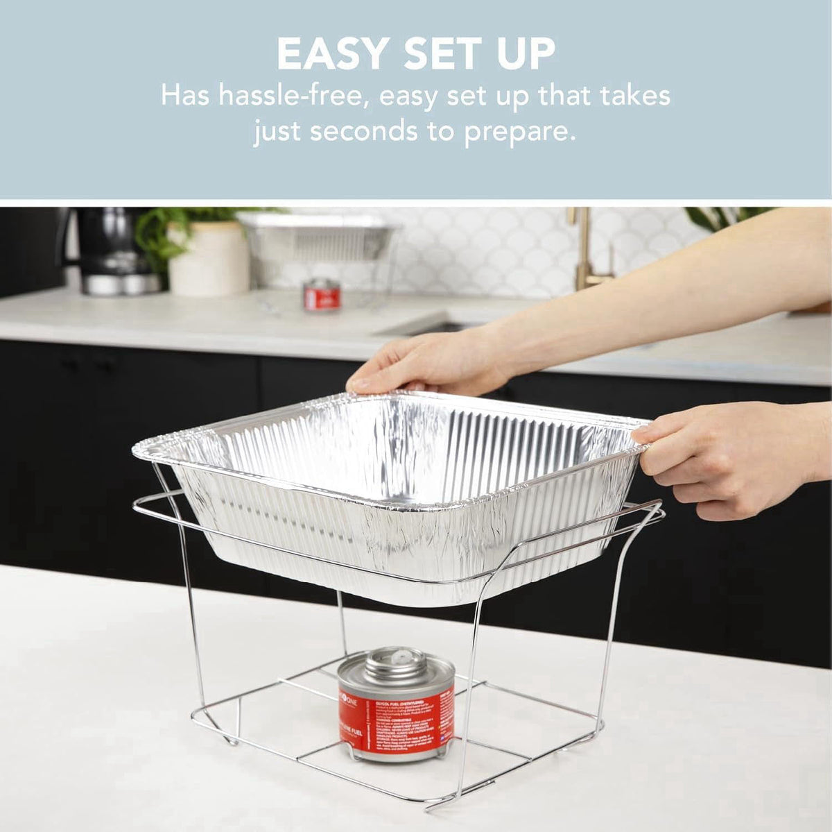 Alpha Living 3-Pack Disposable Chafing Dish Buffet Set with Fuel Cans – alternate angle