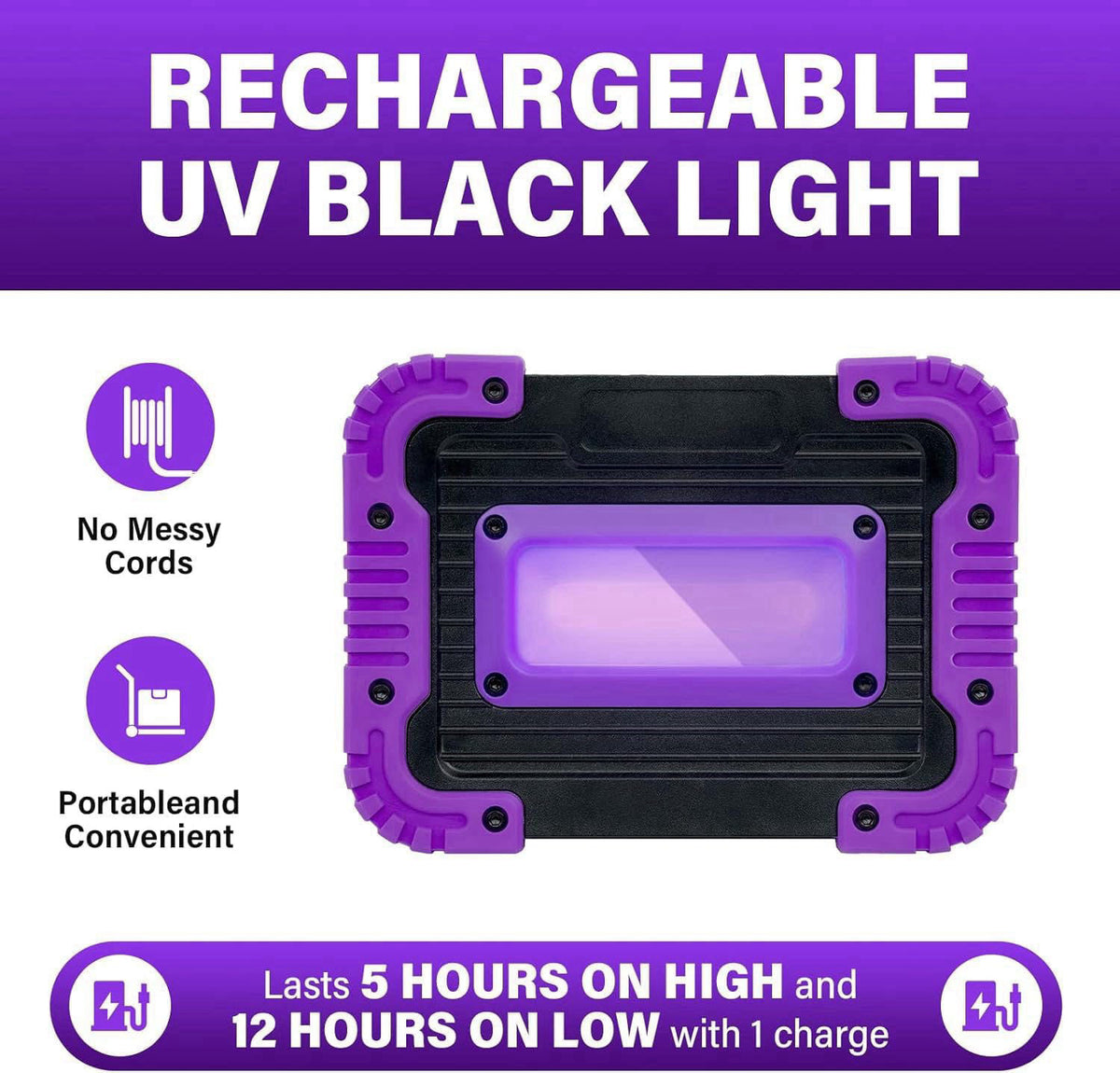 GPRK Rechargeable Black Light, Cordless 395nm LED Blacklight for Neon Glow Party – full view