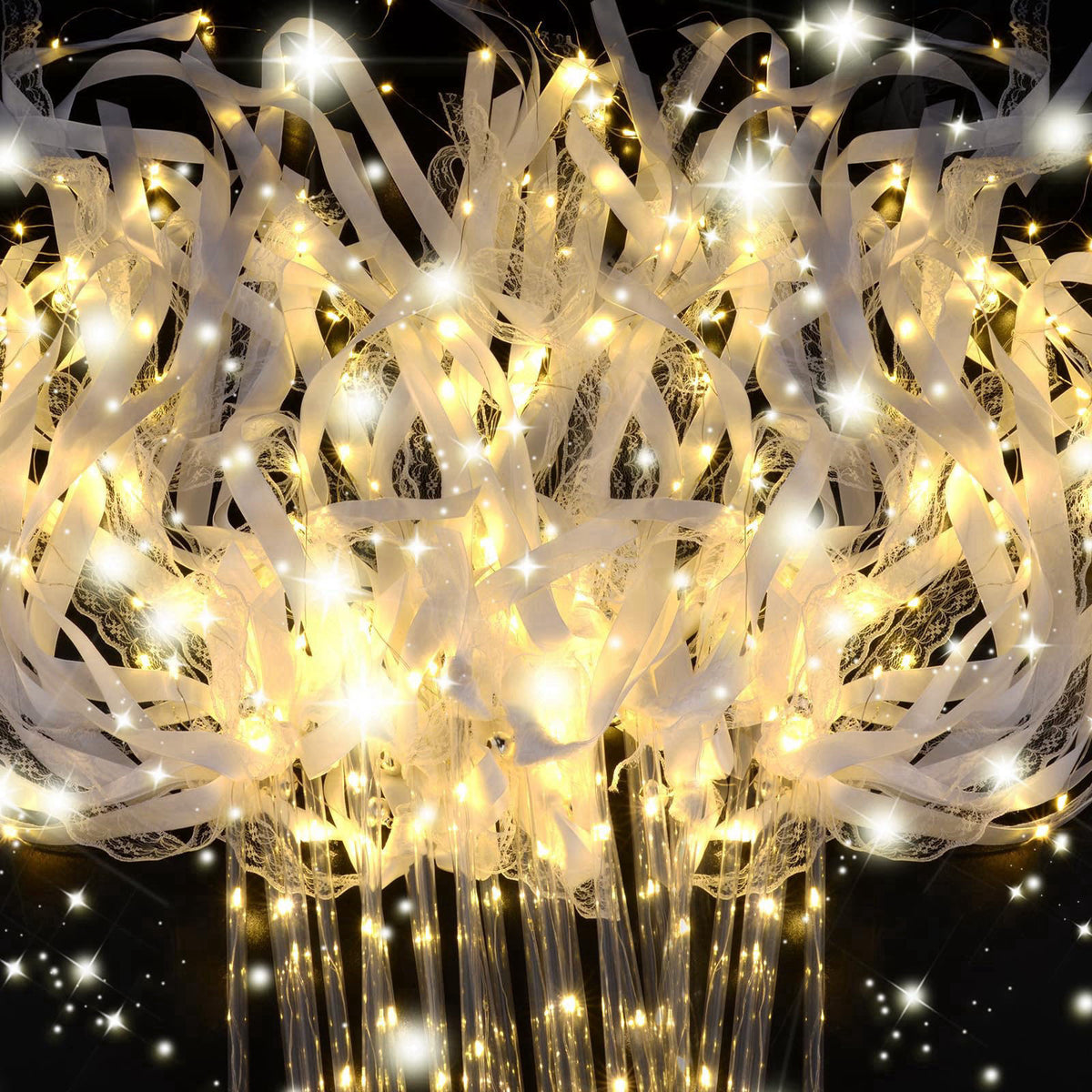 HONLYNE 28PCS Light up Wands for wedding, Wedding Wands Streamers with 3 Colorful Flashing Modes, Fairy Wands, LED Silk 