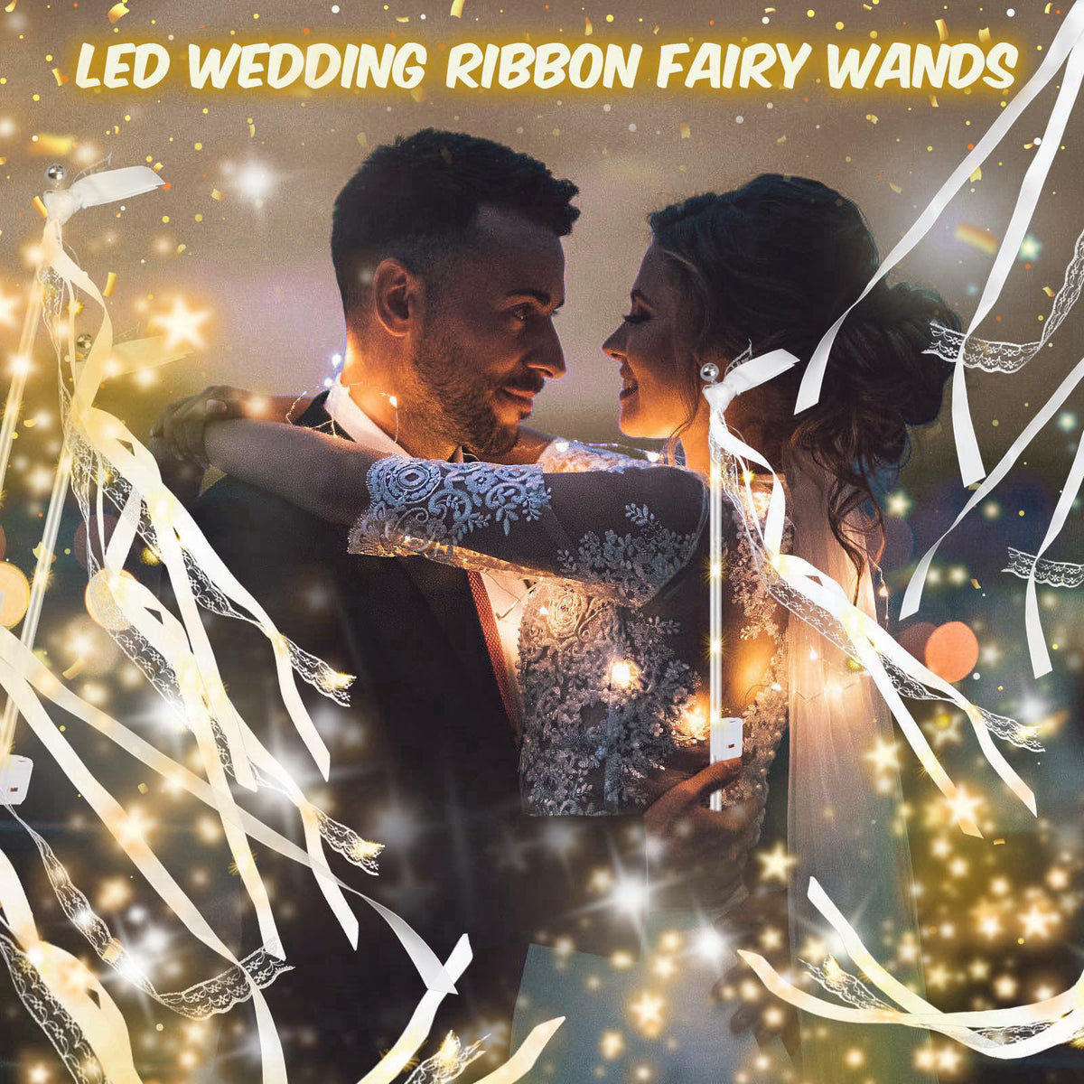 HONLYNE 28PCS Light up Wands for wedding, Wedding Wands Streamers with 3 Colorful Flashing Modes, Fairy Wands, LED Silk 