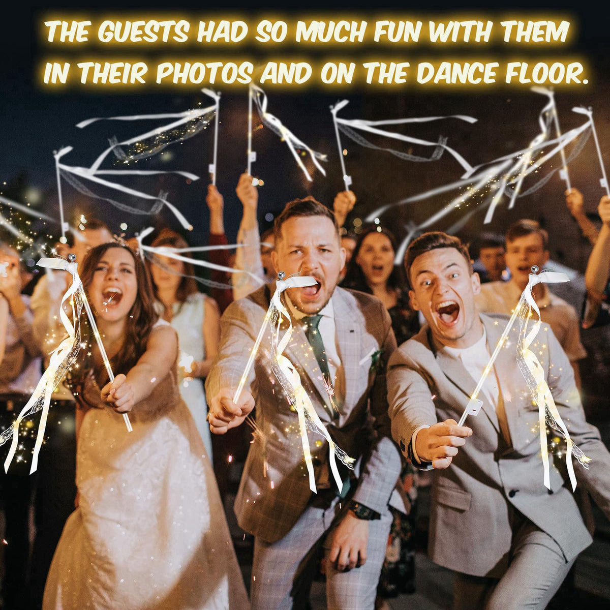 HONLYNE 28PCS Light up Wands for wedding, Wedding Wands Streamers with 3 Colorful Flashing Modes, Fairy Wands, LED Silk 