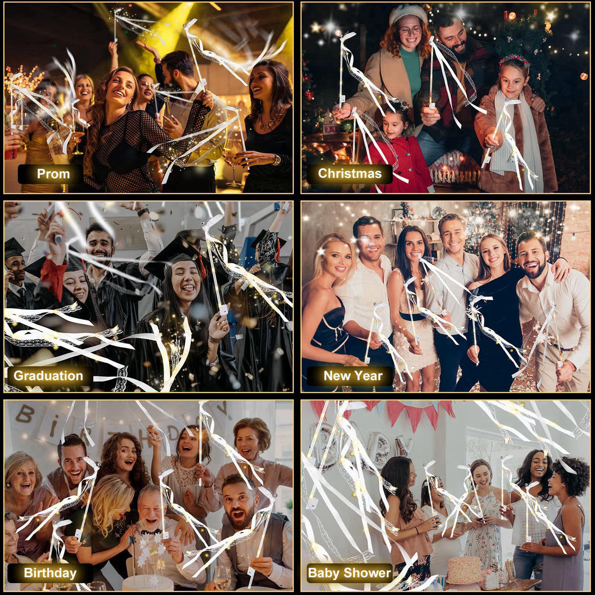HONLYNE 28PCS Light up Wands for wedding, Wedding Wands Streamers with 3 Colorful Flashing Modes, Fairy Wands, LED Silk 