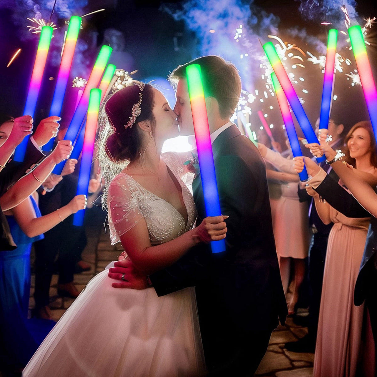 JODOUEEIR 68 Pack Led Foam Sticks Bulk, Wedding Glow Sticks for Reception Props, White Light-up Sticks for Wedding，Light