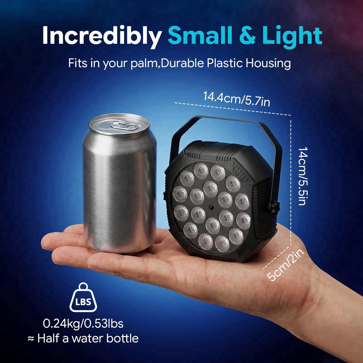 ZonQoonz Mini Rechargeable Par Uplights, USB-C Battery-Powered 18 LED RGB Sound-Activated Wireless Remote-Controlled Sta