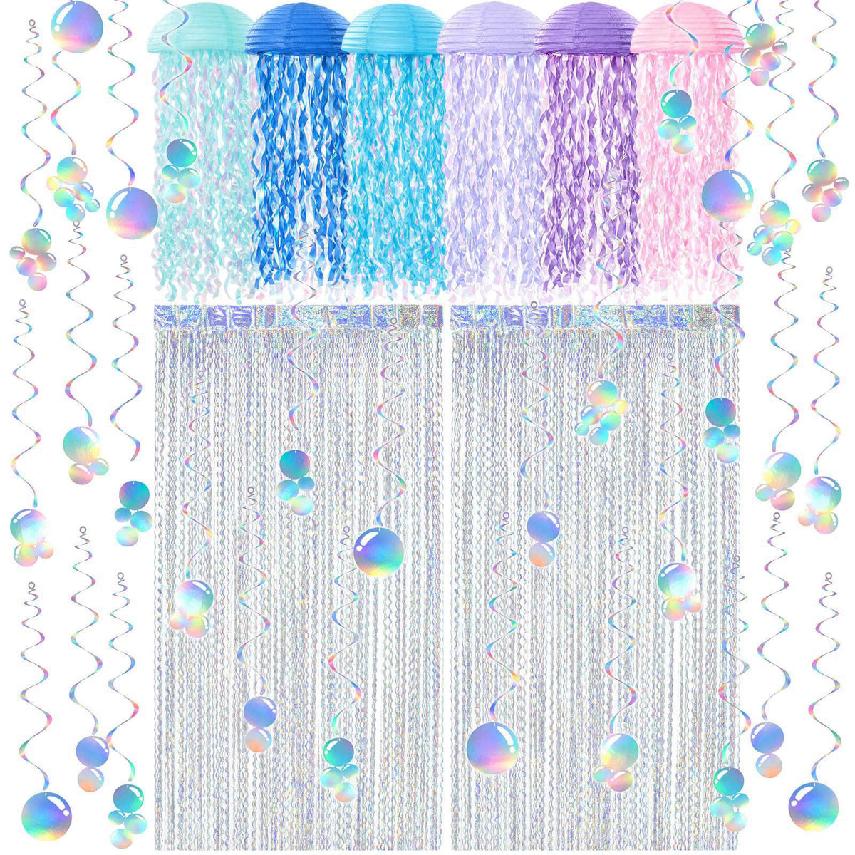 Soulchen 20 Pcs Jellyfish Lantern with Curtain Bubble Streamer, Laser Color