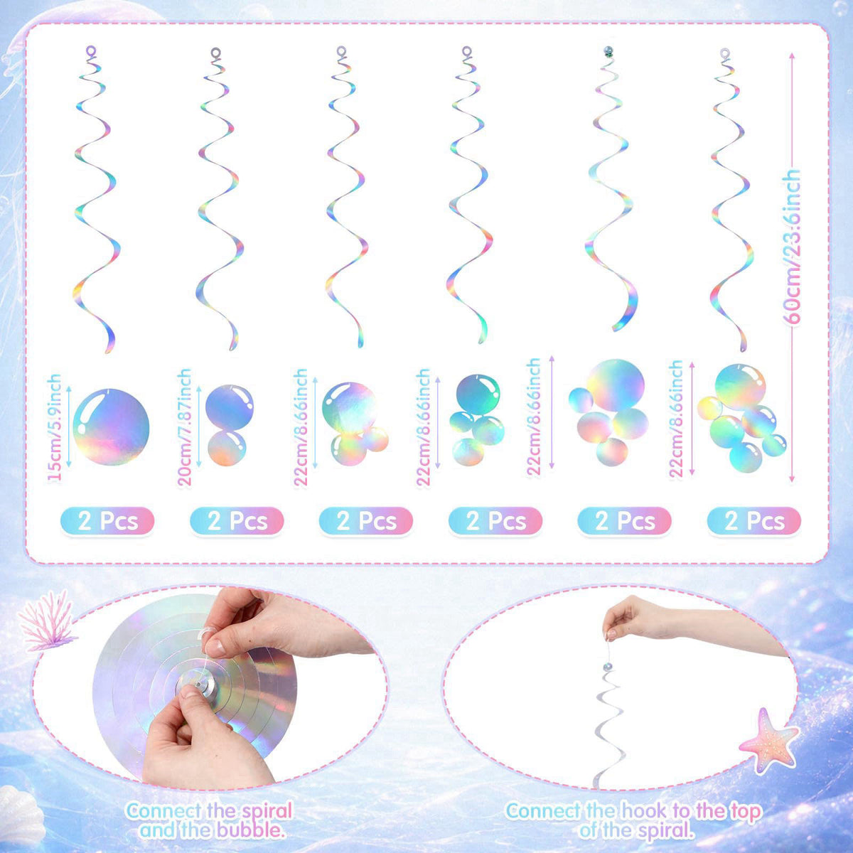 Soulchen 20 Pcs Jellyfish Lantern with Curtain Bubble Streamer, Laser Color – close-up detail