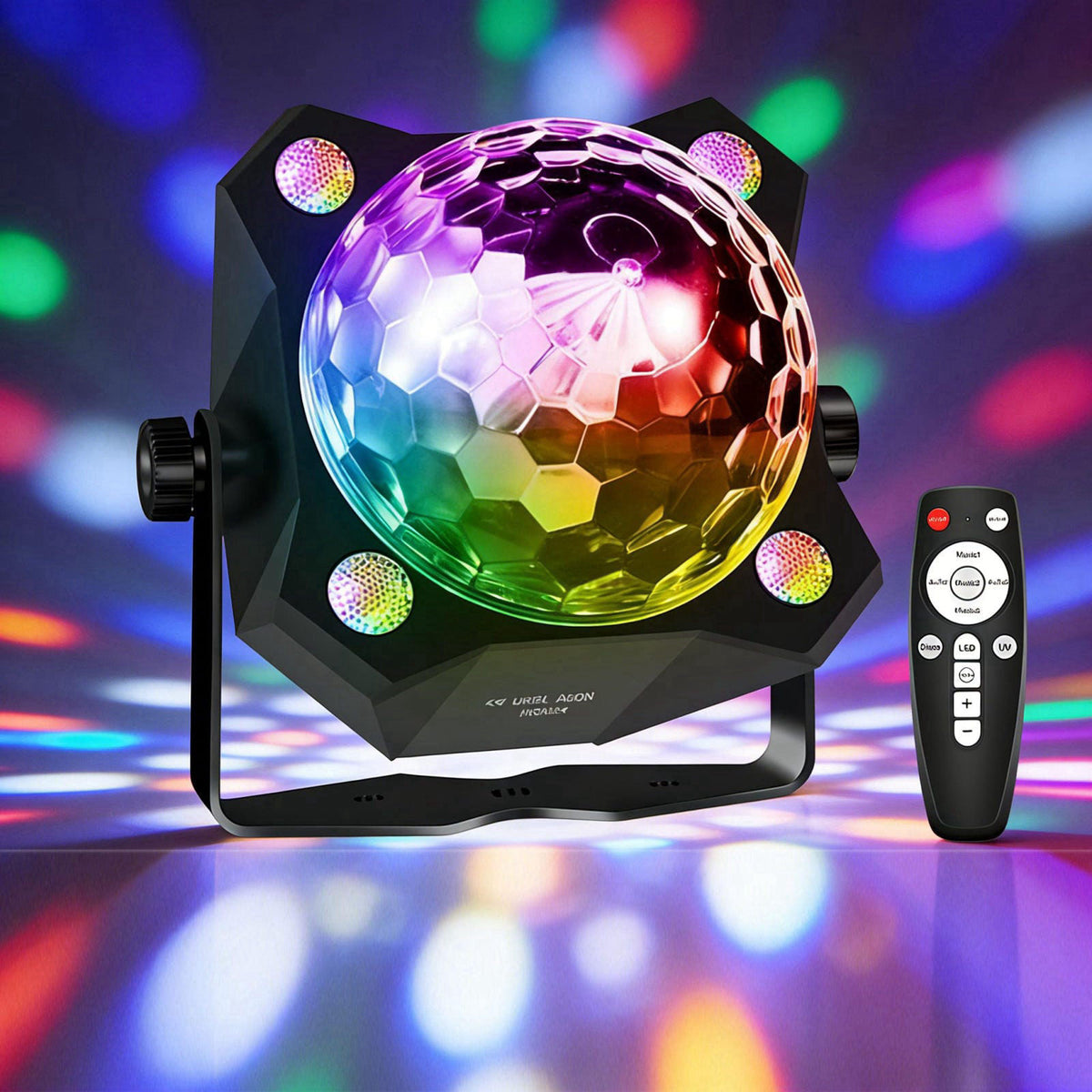 LED Disco Ball Party Light, Sound Activated Remote, 6 Color Strobe Lamp – Black, Plastic