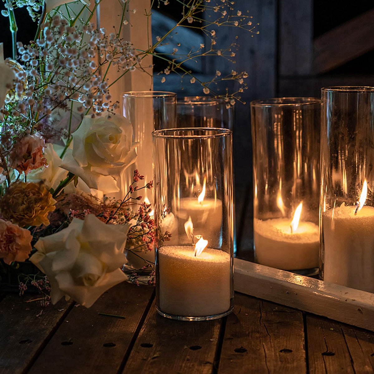 SUPMIND 6Pcs Glass Cylinder Vases, Clear Flower Vase Bulk for Centerpieces – full view