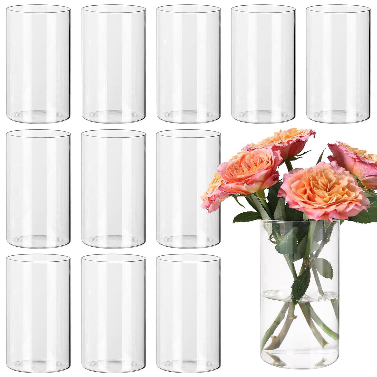 SUPMIND 6Pcs Glass Cylinder Vases, Clear Flower Vase Bulk for Centerpieces – alternate angle