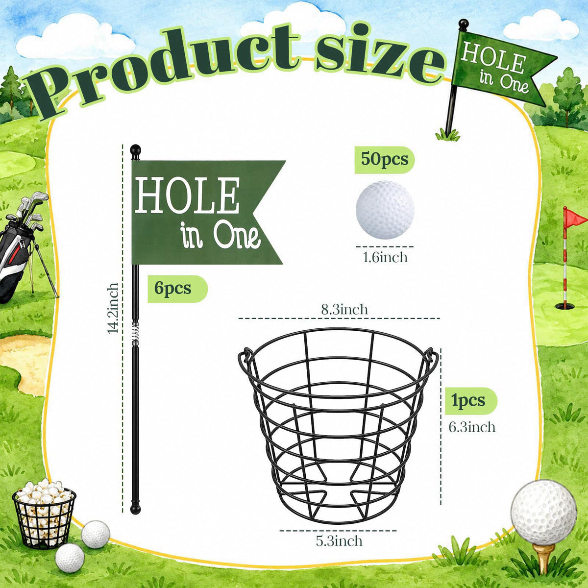 Teyva Daily 57 Pcs Golf Party Decoration, Golf Table Centerpiece, Green – packaging and label