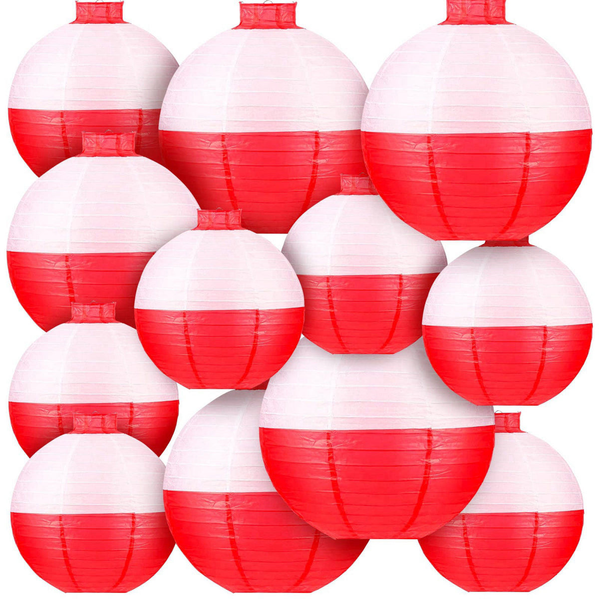 ngsiiohun Fishing Bobber Paper Lanterns Round Decoration Lantern 12 PCS Red and White Hanging Paper Lanterns for Fisherm