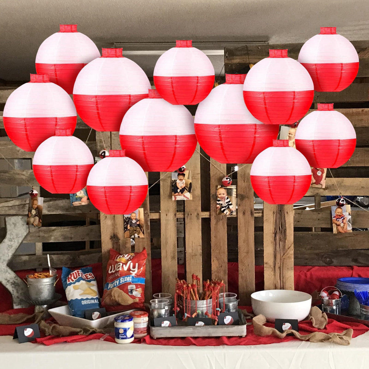 ngsiiohun Fishing Bobber Paper Lanterns Round Decoration Lantern 12 PCS Red and White Hanging Paper Lanterns for Fisherm