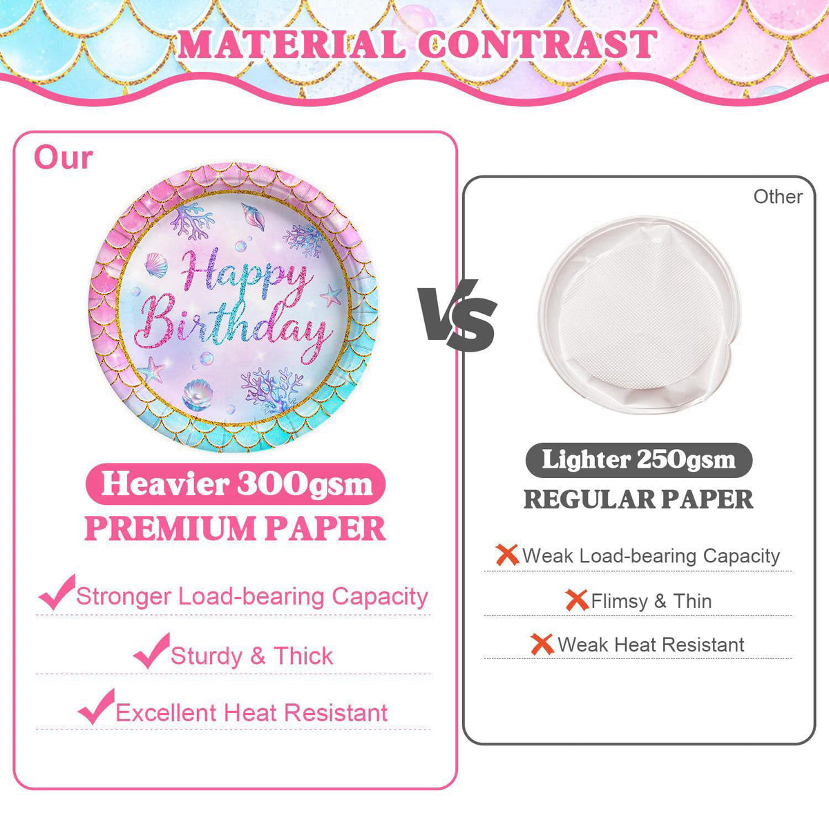 Kinovo 202 Pcs Mermaid Birthday Party Decorations (Serves 24), Mermaid Party Supplies Include Banner Hanging Plates Napk