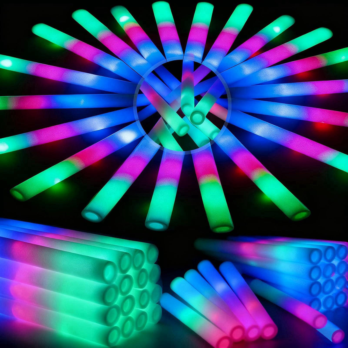 HONLYNE 44 PCS Foam Glow Sticks with 3 Modes Colorful Flashing, Foam Light Up Sticks, LED Light Sticks, Glow Sticks Part