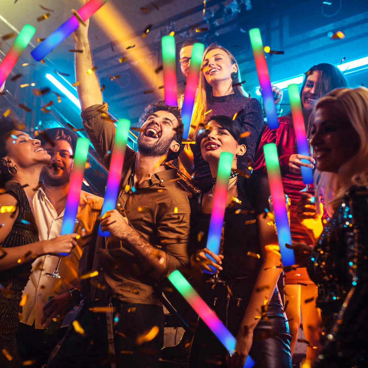 HONLYNE 44 PCS Foam Glow Sticks with 3 Modes Colorful Flashing, Foam Light Up Sticks, LED Light Sticks, Glow Sticks Part