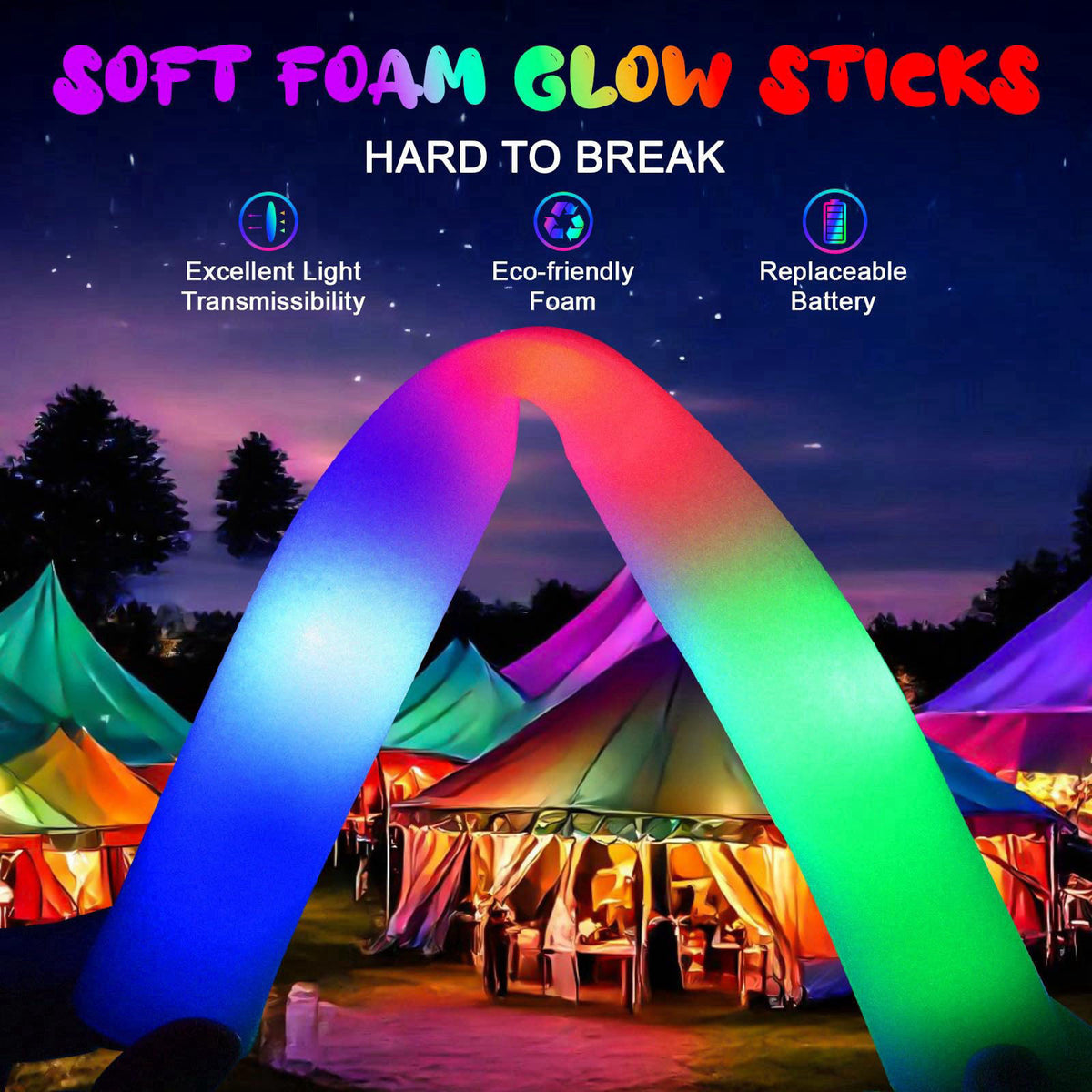 HONLYNE 44 PCS Foam Glow Sticks with 3 Modes Colorful Flashing, Foam Light Up Sticks, LED Light Sticks, Glow Sticks Part