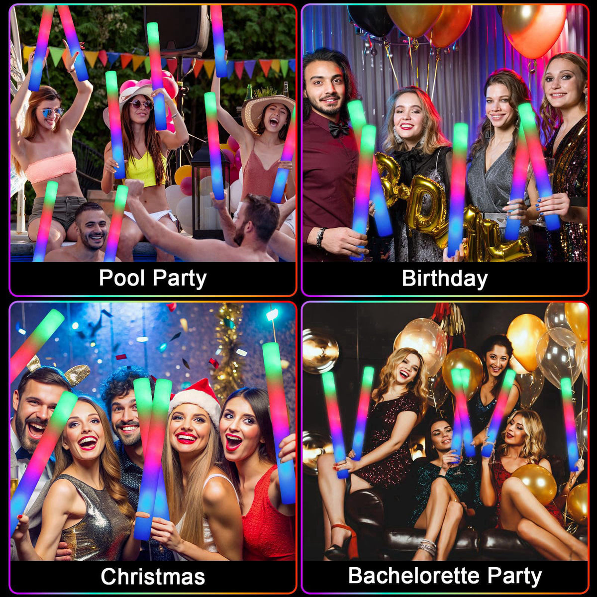 HONLYNE 44 PCS Foam Glow Sticks with 3 Modes Colorful Flashing, Foam Light Up Sticks, LED Light Sticks, Glow Sticks Part