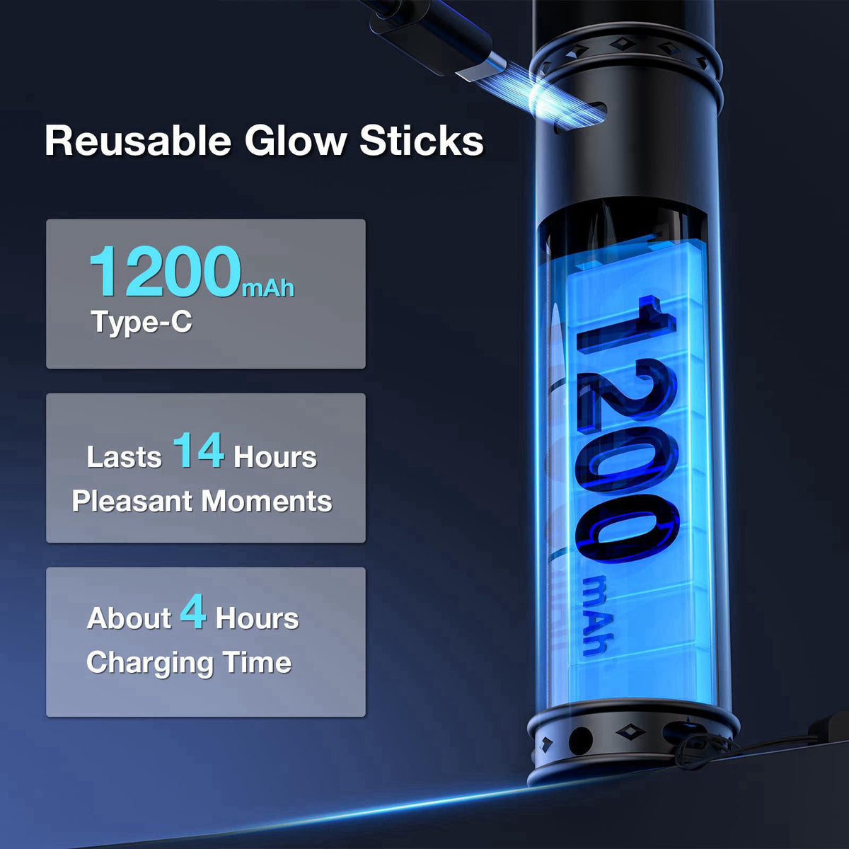 Bsgifts Reusable LED Glow Sticks, Rechargeable 15Color Light Sticks (4 pcs) – packaging and label