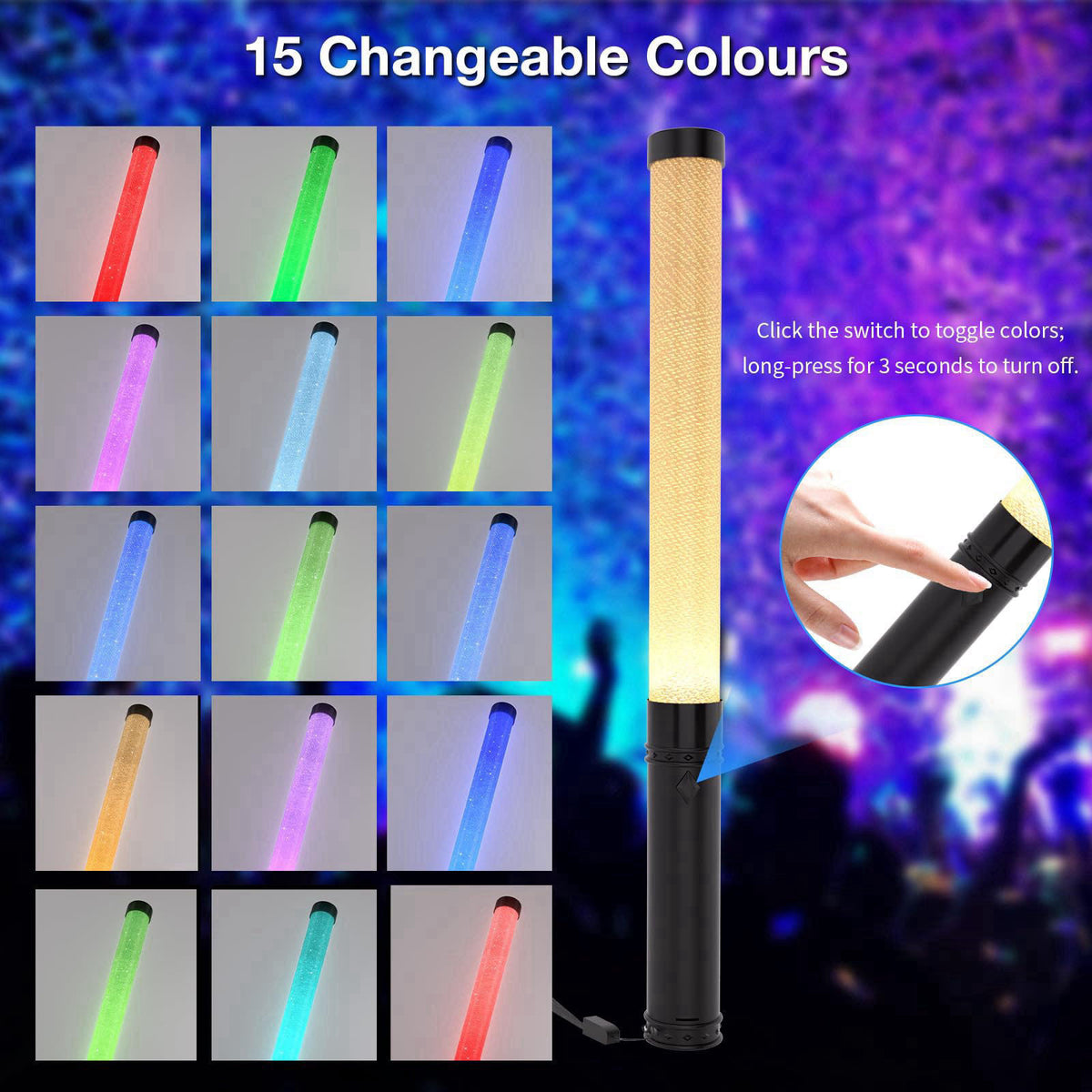 Bsgifts Reusable LED Glow Sticks, Rechargeable 15Color Light Sticks (4 pcs) – full view