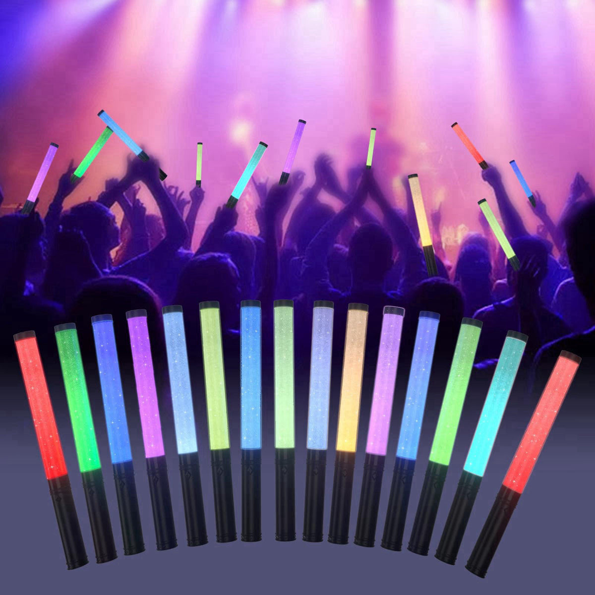 Bsgifts Reusable LED Glow Sticks, Rechargeable 15Color Light Sticks (4 pcs) – back view and specifications