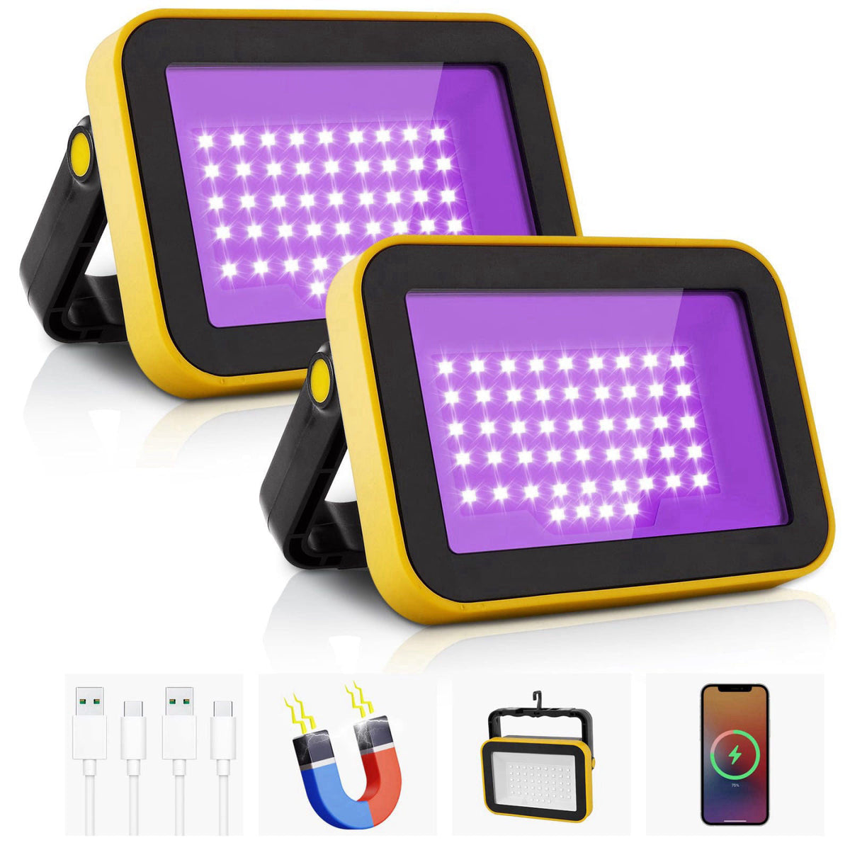 CREPOW Rechargeable LED Black Light, Battery Powered Portable Blacklight, 400nm LED Flood Light Black Lights, Neon Glow 