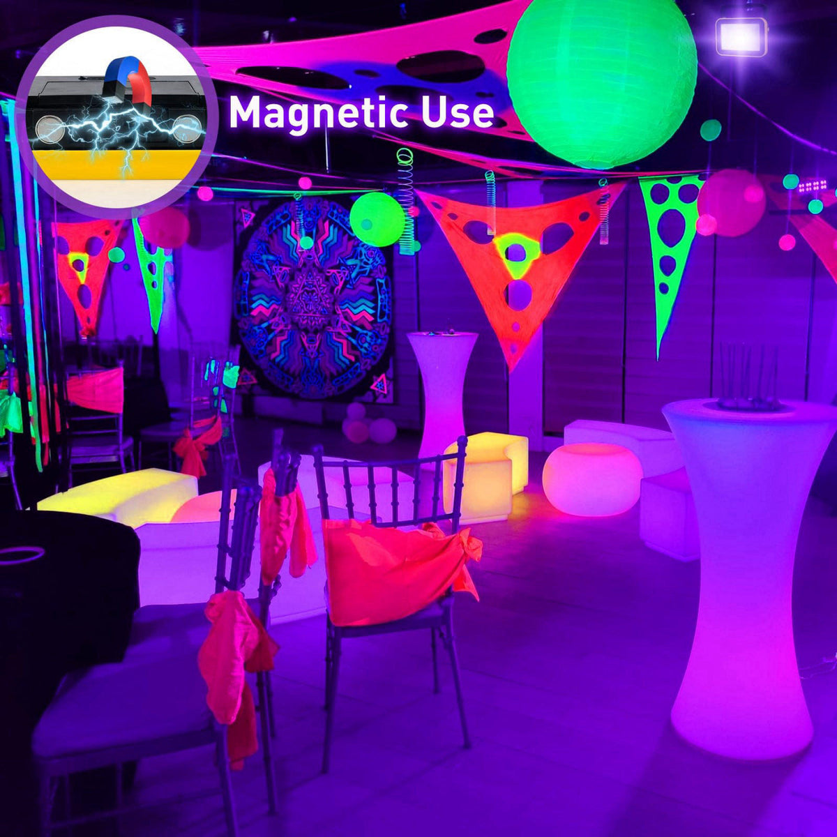 CREPOW Rechargeable LED Black Light, Battery Powered Portable Blacklight, 400nm LED Flood Light Black Lights, Neon Glow 