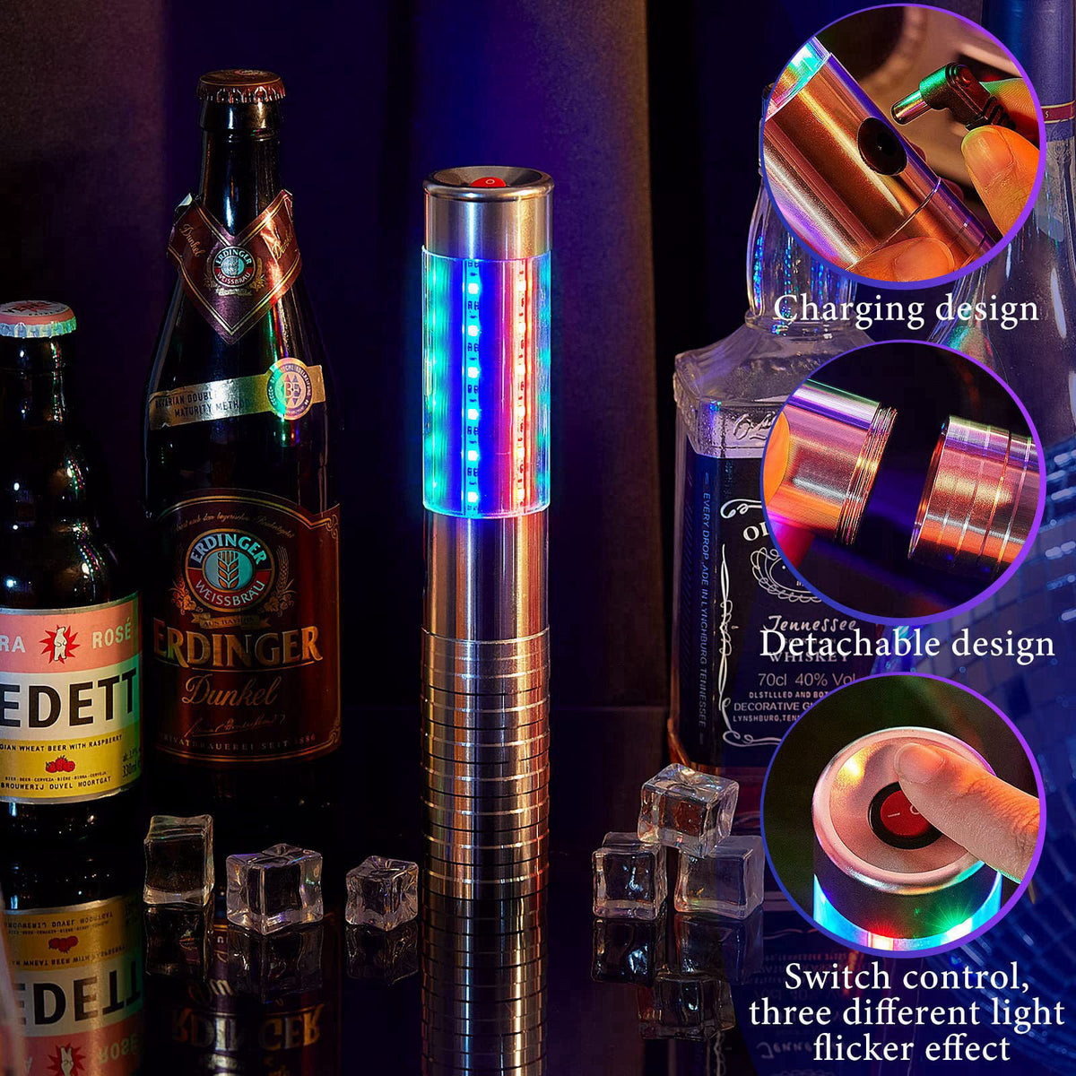 Civaner 2 Pcs LED Bottle Service Lights Nightclubs, Silver,Colorful Light – packaging and label