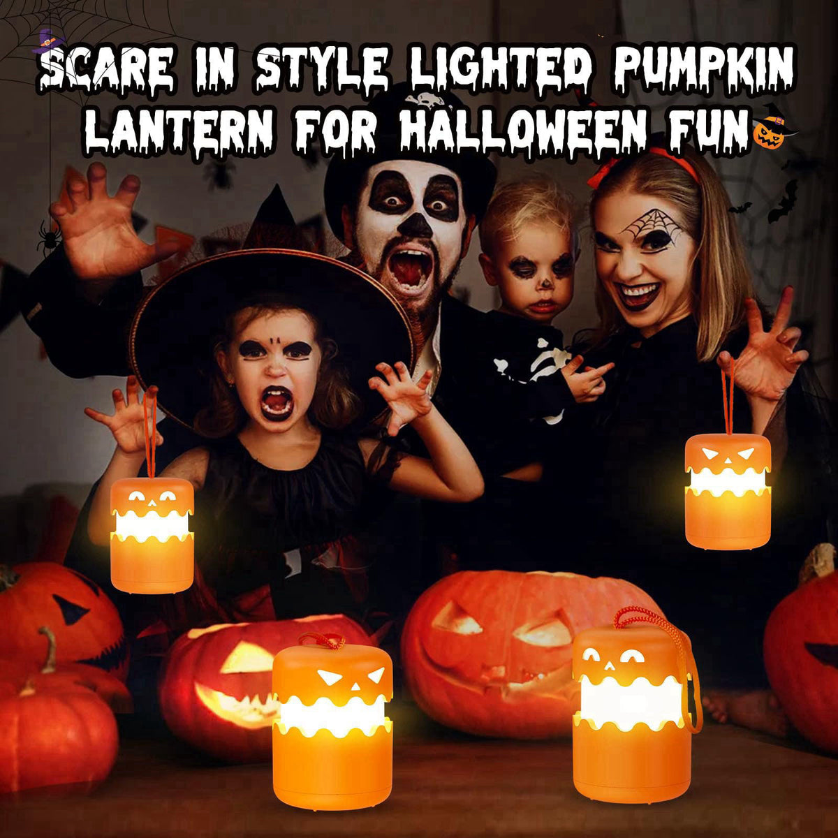 Yunaking Rechargeable Halloween Pumpkin Lantern Light Collapsible Jack O Lantern – back view and specifications