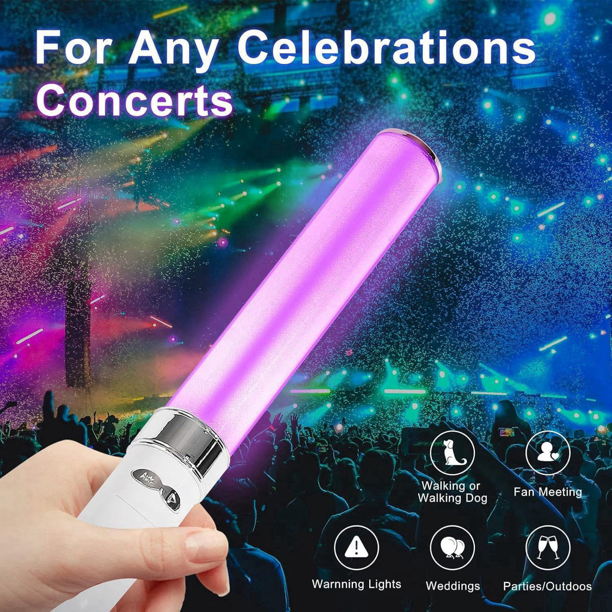 HOHUIGO LED Glow Stick 18 Multicolor Flash Light Stick for Concerts Birthday 2PCS – back view and specifications