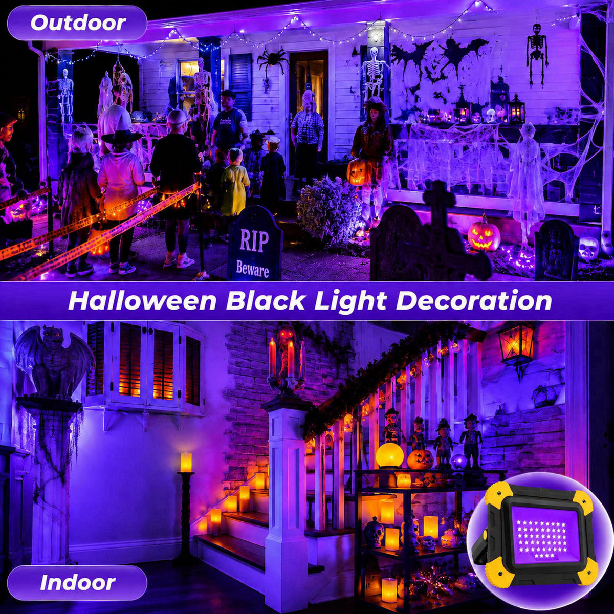 T-SUN 2 Pack Rechargeable Black Lights, Battery Powered Blacklight – close-up detail